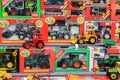 Toy tractors for sale in shop Royalty Free Stock Photo