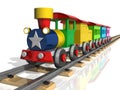 Toy train with multicolored carriages. 3d render