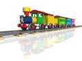 Toy train with multicolored carriages. 3d render