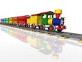 Toy train with multicolored carriages. 3d render