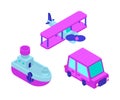 Toy transport cartoon style set. Car and Plane, Steamboat. Auto and Ship, aircraft Kids Style. vector illustration Royalty Free Stock Photo