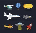 Set of planes and other flying vehicles. Royalty Free Stock Photo
