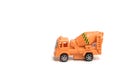 Toy truck concrete mixer vehicle machine cement mixer children toy isolated on white background Royalty Free Stock Photo