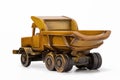 Toy truck-dump truck made of natural wood, rear view. Royalty Free Stock Photo