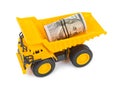 Toy truck with money Royalty Free Stock Photo