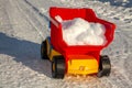 Toy truck removes snow on the road