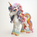 Realistic Unicorn Figurine With Rainbow Hair - Vray Tracing Vinyl Toy