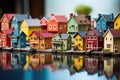 Toy village with many colored miniature houses - Generative AI