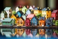 Toy village with many colored miniature houses - Generative AI