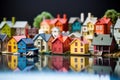 Toy village with many colored miniature houses - Generative AI