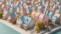 Toy village with many colored miniature houses