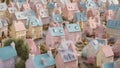 Toy village with many colored miniature houses