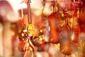 Toy violins in street souvenir shop Royalty Free Stock Photo