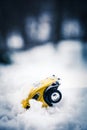 Toy Volkswagen Beetle in Snow Royalty Free Stock Photo