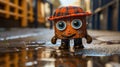 Toy Walking In Water Drop Style: Cyberpunk, Scottish Landscapes, Pop Culture Mash-up Royalty Free Stock Photo