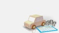 The toy wood car and blue calculator on white background  3d rendering Royalty Free Stock Photo