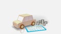 The toy wood car and blue calculator on white background  3d rendering Royalty Free Stock Photo