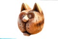 Toy wooden cat head, isolated white background Royalty Free Stock Photo