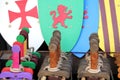 Toy wooden swords and shields for sale in a toyshop, for boys to