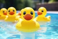 toy yellow duck swims in pool Royalty Free Stock Photo