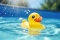 toy yellow duck swims in pool Royalty Free Stock Photo