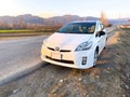 Toyota hybrid car fuel efficient transportation concept: Swat, Pakistan - 20 february 2024