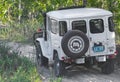 Toyota Land Cruiser 1977 FJ40 driving offroad on dirt road or path