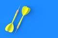 Toys for adults and children. Game for leisure. International tournament, competitions. Yellow darts on a blue background