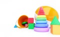 Toys alphabet cube, beach ball, pyramid 3D illustration Royalty Free Stock Photo