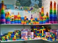 Toys for babies - plastic cubes and pyramids in store