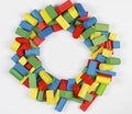 Toys blocks circle frame, multicolor wooden bricks Royalty Free Stock Photo