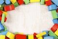 Toys blocks frame, multicolor wooden bricks Royalty Free Stock Photo