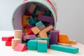 Toys blocks, multicolor wooden bricks, children colorful building game pieces of kids organize toy Royalty Free Stock Photo