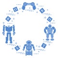 Toys for children: robots, remote control, cubes. Design for banner, poster or print