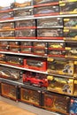 Toys in children`s store. Inside toy shop of model cars Royalty Free Stock Photo