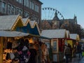 Toys christmas background at the Christmas market, Dusseldorf, Germany December 10, 2018 Royalty Free Stock Photo