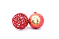 Toys for Christmas tree, two red balls, with the image of Santa Claus Royalty Free Stock Photo
