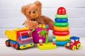 Toys collection isolated on a table Royalty Free Stock Photo