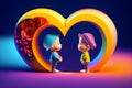 Two doll figures of boys are under a heart-shaped arch decorated with flowers. 14th of Feb Valentineâs day. Gay wedding concept Royalty Free Stock Photo