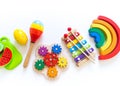 Toys for games with children. Horizontal Bright rainbow. Montessori