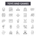 Toys and games line icons, signs, vector set, outline illustration concept Royalty Free Stock Photo