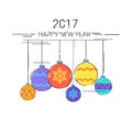 Toys Hanging Simple Line Sketch Merry Christmas Happy New Year Banner Card Outline Royalty Free Stock Photo