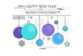 Toys Hanging Simple Line Sketch Merry Christmas Happy New Year Banner Card Outline Royalty Free Stock Photo