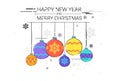 Toys Hanging Simple Line Sketch Merry Christmas Happy New Year Banner Card Outline Royalty Free Stock Photo