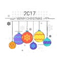 Toys Hanging Simple Line Sketch Merry Christmas Happy New Year Banner Royalty Free Stock Photo