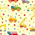 Toys heavy construction machines seamless pattern