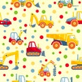 Toys heavy construction machines seamless pattern