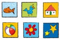 Simple and Colorful Toys icons Set. Vector illustration isolated on white background. Royalty Free Stock Photo