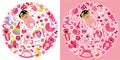 Toys Icons For Asian Baby Girl.Circle Composition Set