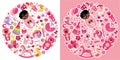 Toys icons for mulatto baby girl.Circle Composition set Royalty Free Stock Photo